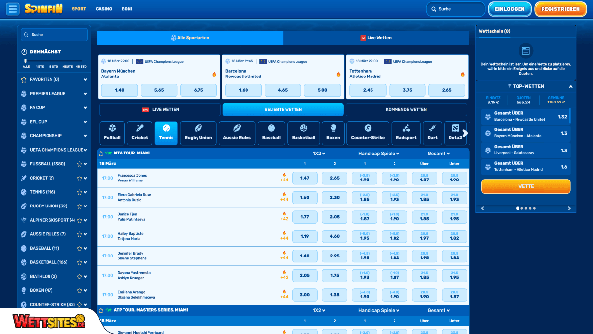 Spinfin Tenniswetten