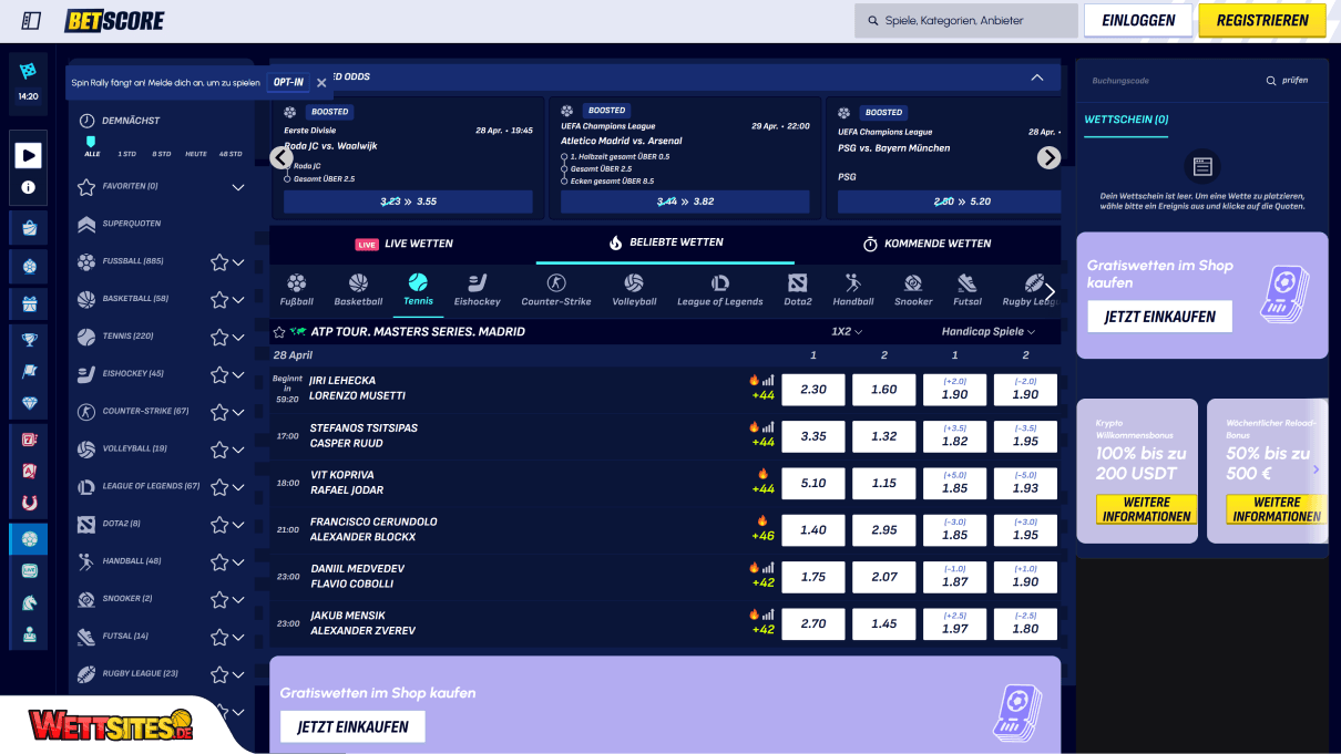 BetScore Tenniswetten
